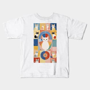 Hilma af Klint's Abstract Feline Wonderland: Whimsical Harmony Kids T-Shirt